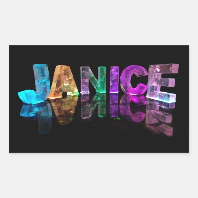 Der Name Janice in 3D-Leuchten (Foto) Rechteckiger Aufkleber (Vorderseite)