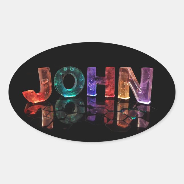 Der Name John in 3D Lights (Foto) Ovaler Aufkleber (Vorderseite)