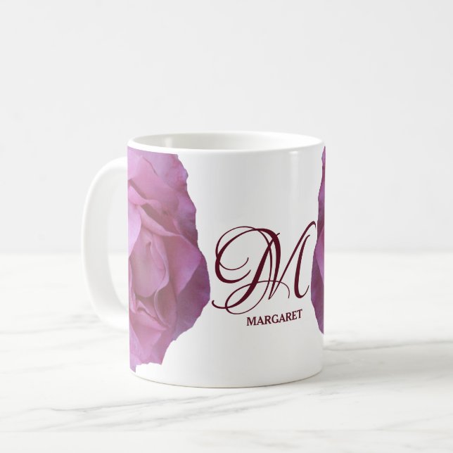 Der Name Margaret hübsch rosa Rosen Spaß Kaffeetasse (Vorderseite Links)