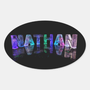 Der Name Nathan in 3D-Leuchten (Foto) Ovaler Aufkleber