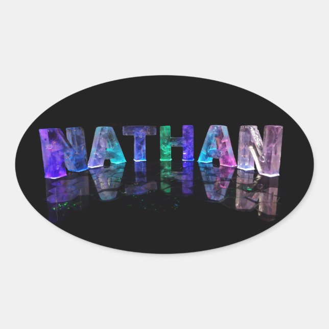 Der Name Nathan in 3D-Leuchten (Foto) Ovaler Aufkleber (Vorderseite)