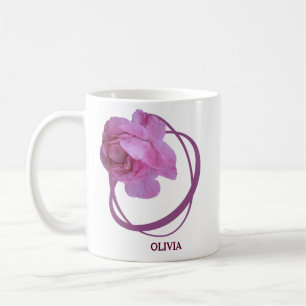Der Name Olivia ist hübsch rosa Rosa Blüte Kaffeetasse