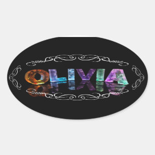 Der Name Olivia - Name in Lights (Foto) Ovaler Aufkleber