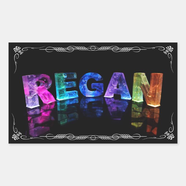 Der Name Regan in 3D-Leuchten (Foto) Rechteckiger Aufkleber (Vorderseite)