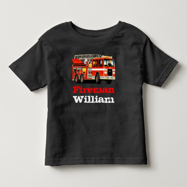 Der Name-rotes Feuer-LKW des Kindes Kleinkind T-shirt (Vorderseite)