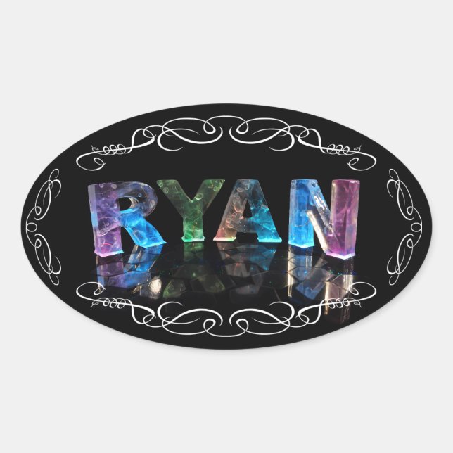 Der Name Ryan in 3D-Leuchten (Foto) Ovaler Aufkleber (Vorderseite)