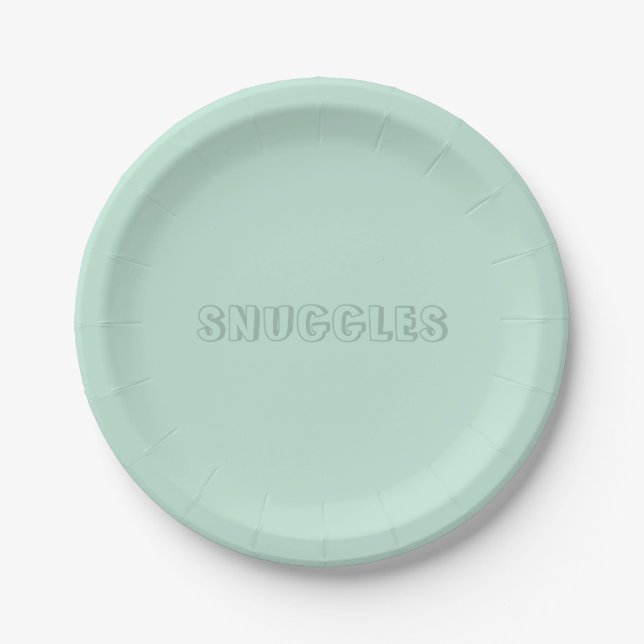 Der Name "Snuggles" ist ein Minzgrün aus Meeresfrü Pappteller (Vorderseite)