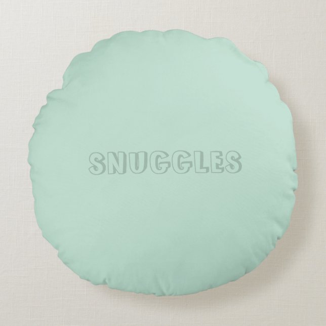 Der Name "Snuggles" ist ein Minzgrün aus Meeresfrü Rundes Kissen (Vorderseite)