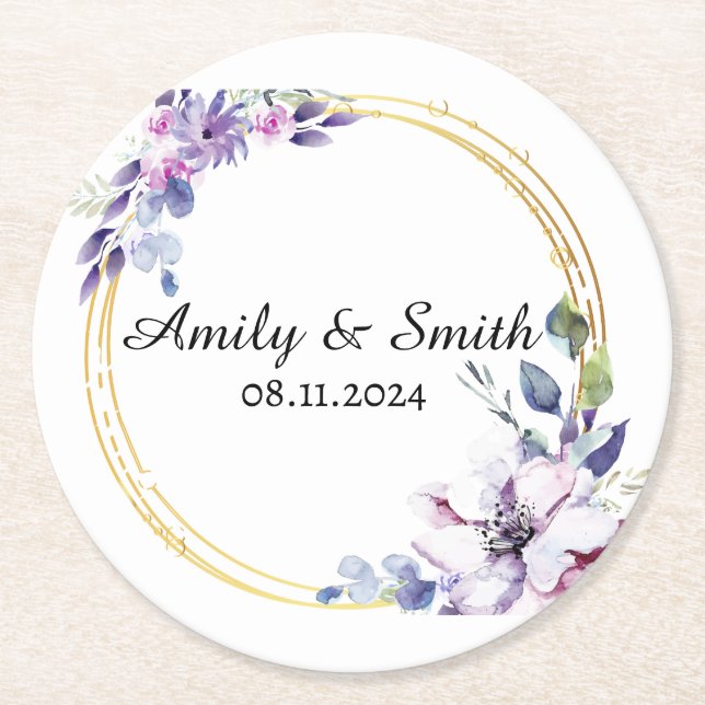 Der Name Stilvoll Moderne Elegante Hochzeit . Runder Pappuntersetzer (Vorderseite)