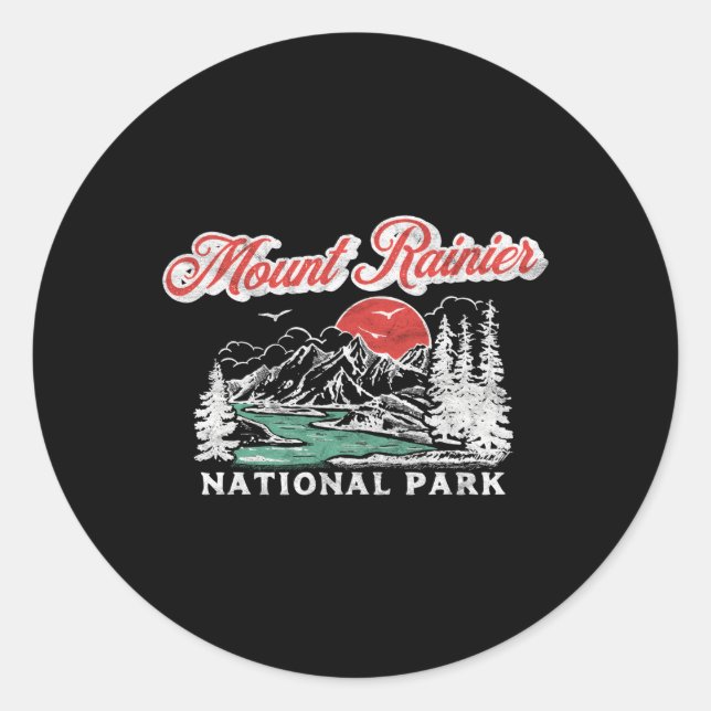 Der Nationalpark Rainier 80's Mountains Runder Aufkleber (Vorderseite)