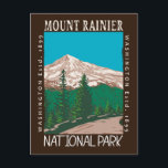 Der Nationalpark Rainier Vintag erschüttert Postkarte<br><div class="desc">Mount Rainier Vektorgrafik Design. Der Park ist von Tälern,  Wasserfällen und subalpinen Wiesen umgeben.</div>