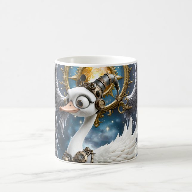 Der neugierige Uhrwerk-Schwan. Kaffeetasse (Mittel)