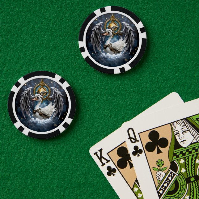 Der neugierige Uhrwerk-Schwan. Pokerchips (Pokertisch (doppelt))