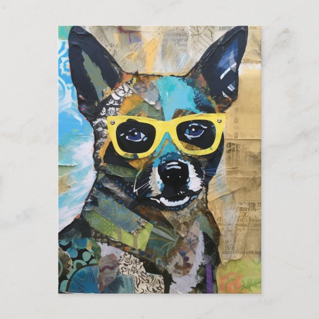 Der Niedliche Hund in der gelben Brille Collage Po Postkarte (Vorderseite)