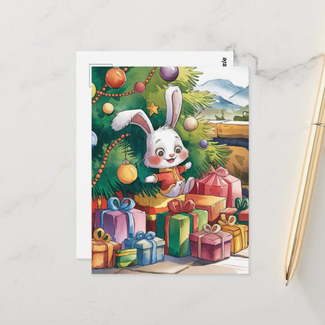 Der Niedliche kleine Weihnachtsbunny Postkarte (Vorderseite/Rückseite Beispiel)