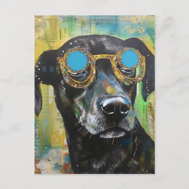 Der Niedliche Schwarze Hund in der Brillenkollage- Postkarte (Vorderseite)