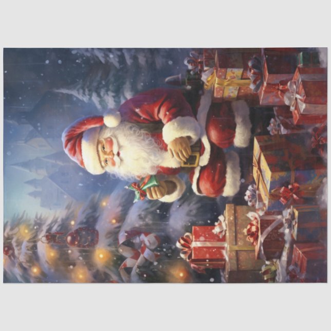 Der niedliche Weihnachtsmann lächelt mit Weihnacht Seidenpapier (Vorderseite)