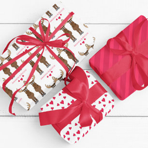 Der Niedliche Whimsical Moose Custom Valentine Day Geschenkpapier Set