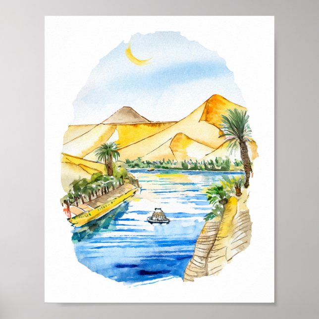 Der Nil Fluss Ägypten Wasserfarben Kunst Poster (Vorne)