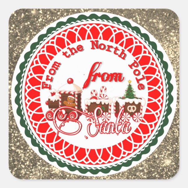 Der Nordpol vom Santa Gold Glitzer Quadratischer Aufkleber (Vorderseite)