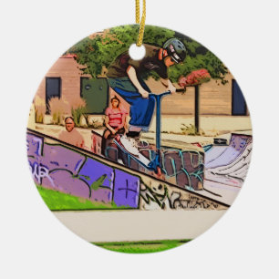 Der Nosedive Landing - Scooter Fahrer Trick Keramik Ornament