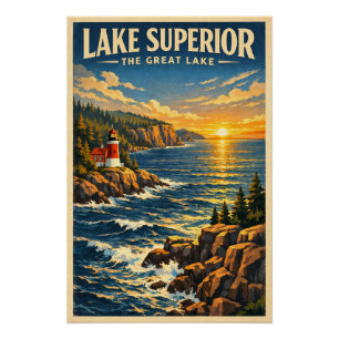 Der Ober Superiorsee, USA, in einem klassischen Re Poster