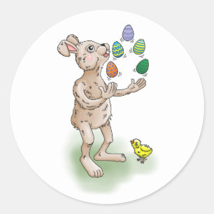 Der Osterhase jongliert mit den Ostereiern Runder Aufkleber