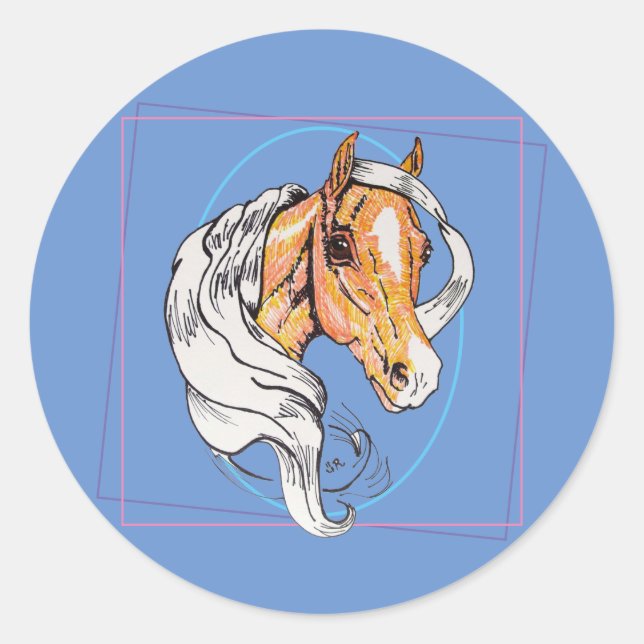 Der Palomino (blau) Runder Aufkleber (Vorderseite)