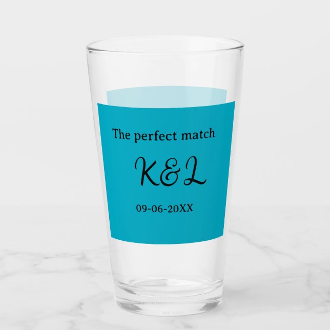 Der perfekte Match-Couple-Name-Buchstabe-Datum-bla Glas (Vorderseite)