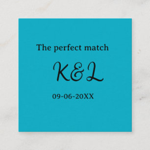 Der perfekte Match-Paar-Name-Buchstabe-Datum blau Quadratische Visitenkarte
