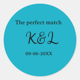 Der perfekte Match-Paar-Name-Buchstabe-Datum Blau Runder Aufkleber