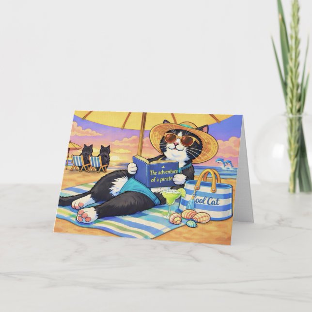 Der perfekte Strandtag, Katze  Karte (Vorderseite)