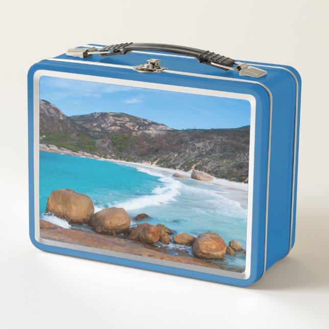 Der perfekte, weißer Strand und das blaue Meer Metall Brotdose (Vorderseite)