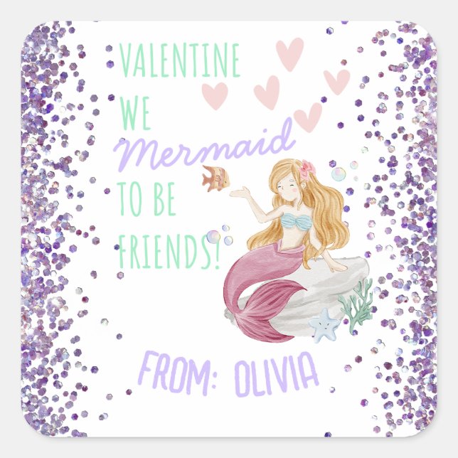 Der Personalisierte MERMAID des Klassenzimmers Val Quadratischer Aufkleber (Vorderseite)