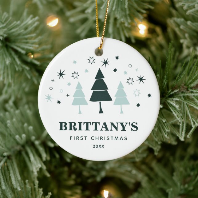 Der Personalisierte Winterwald des Babys zu Weihna Keramik Ornament (Baum)