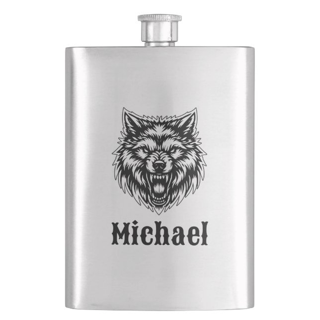 Der personalisierte Wolf Flachmann (Vorderseite)