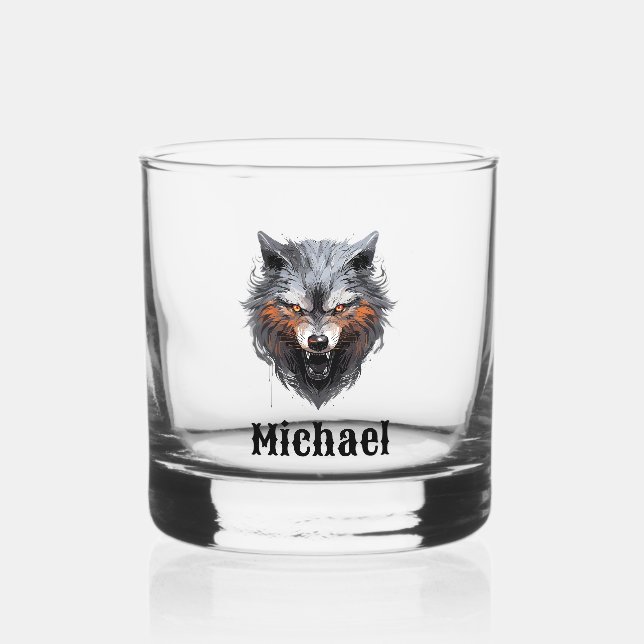 Der personalisierte Wolf Whiskyglas (Vorderseite)