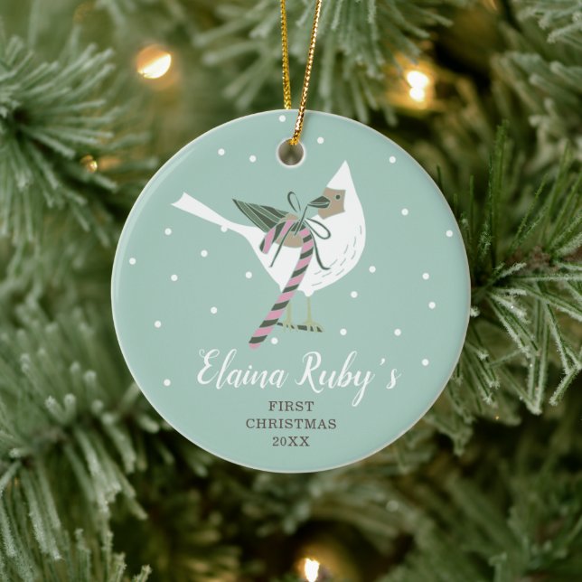 Der Personalisierte Woodland Bird des Babys zum er Keramik Ornament (Baum)