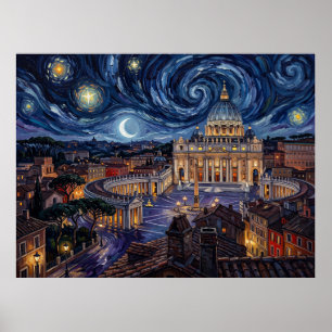 Der Petersdom im Vatikan unter dem Sternenhimmel Poster