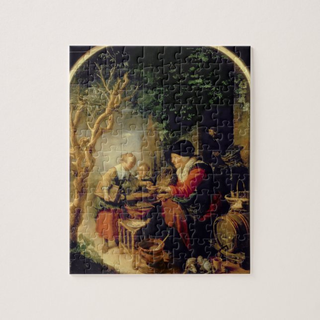 Der Pfannkuchen-Verkäufer, 1650-55 (Öl auf Platte) (Vertikal)