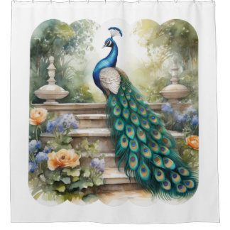 Der Pfau ist ein Symbol für Stolz und Selbstwertge Duschvorhang