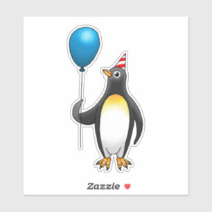 Der Pinguin hält einen blauen Luftballon Aufkleber
