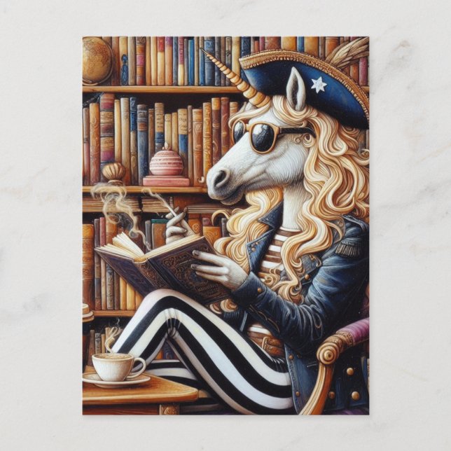 Der Pirateneinstieg mit Kaffee in einem Buchladen Postkarte (Vorderseite)