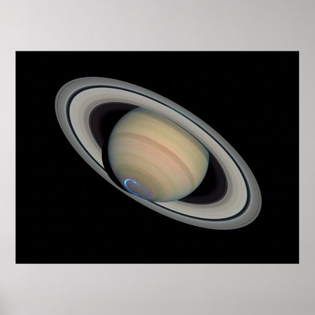 Der Planet Saturn mit den Auroras Poster (Vorne)