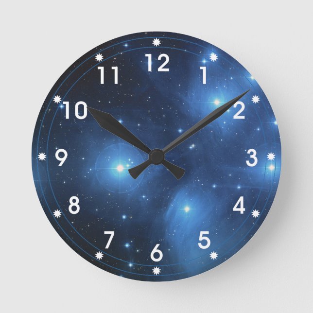 Der Pleiades-Sternhaufen Runde Wanduhr (Vorderseite)