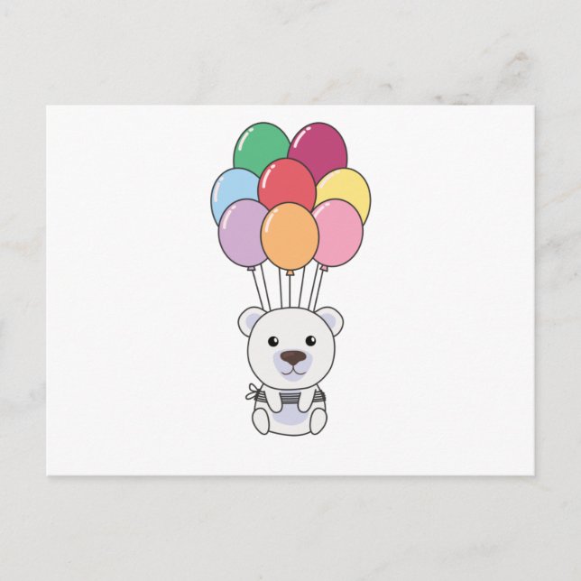Der Polarbär fliegt mit farbenfrohen Balloons zusa Postkarte (Vorderseite)