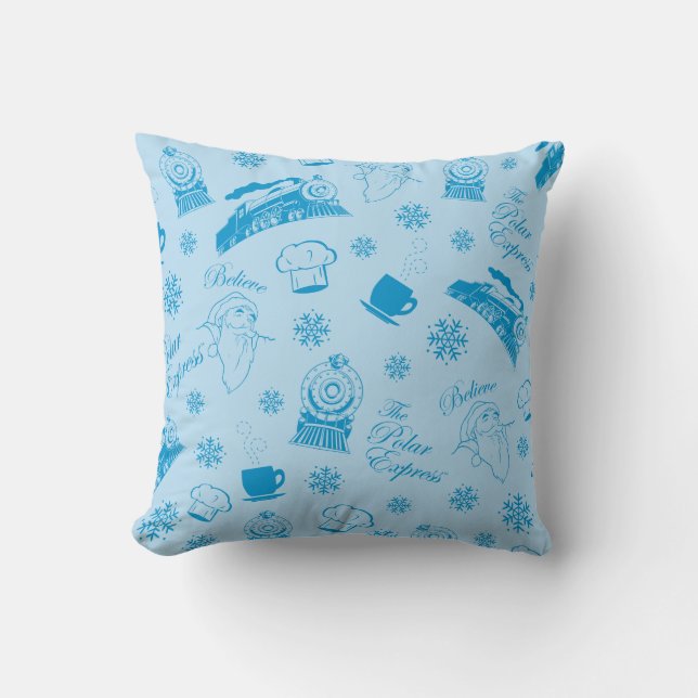 Der Polarexpress | Blaues Holiday Icon Muster Kissen (Vorderseite)