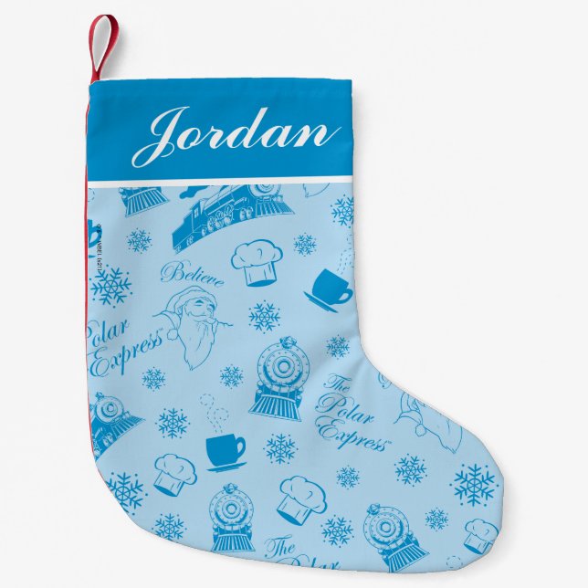 Der Polarexpress | Blaues Holiday Icon Muster Kleiner Weihnachtsstrumpf (Vorderseite)