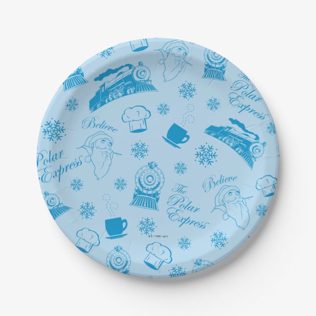 Der Polarexpress | Blaues Holiday Icon Muster Pappteller (Vorderseite)