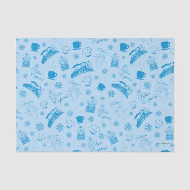 Der Polarexpress | Blaues Holiday Icon Muster Seidenpapier (Vorderseite)